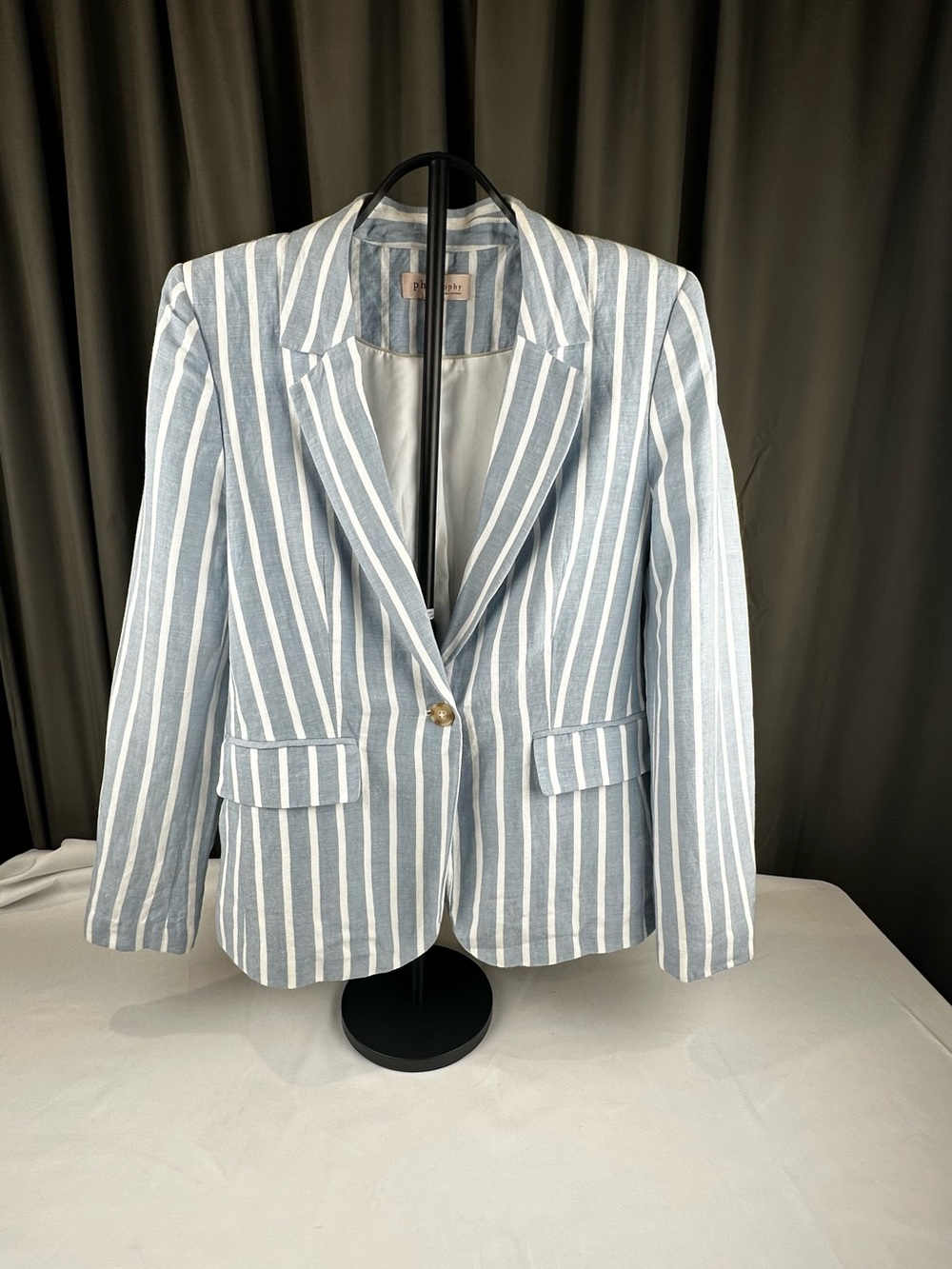 Philosophy Striped Light Blue and White Single-Button Blazer